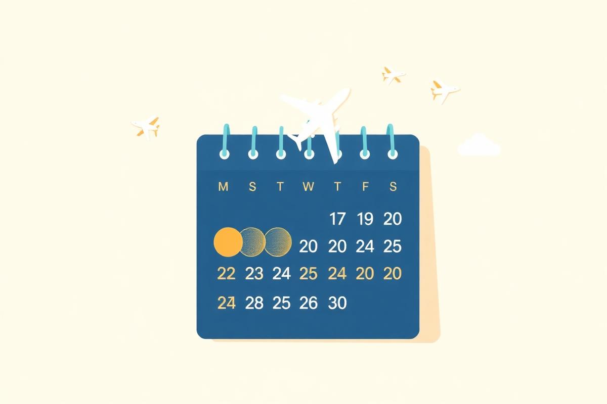 Calendar with circled dates and airplane icons showing the best time to book flights